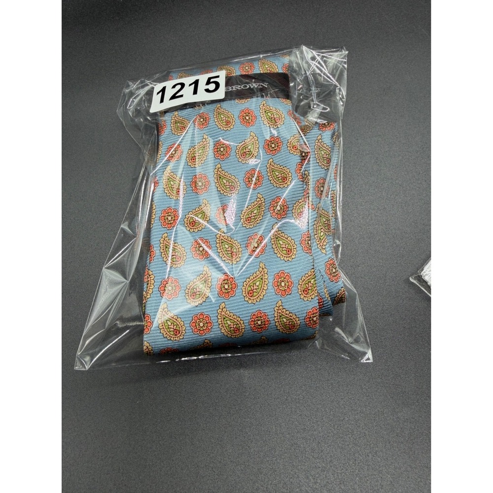 Black Brown 1826 Mens Silk Necktie Light Blue Orange Paisley Floral Tie NEW - Picture 6 of 6